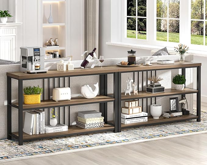 FOLUBAN Modern Sofa Table for Entryway, 3 Tier Narrow Console Table for Living Room Hallway Behind Couch, Rustic Oak-Ruum Studio Home