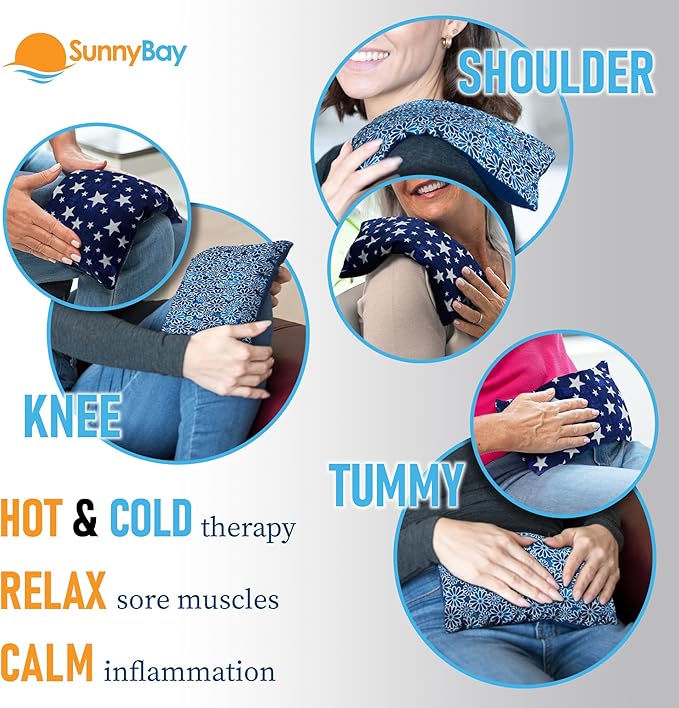 SunnyBay Small Microwave Heating Pad, Microwavable Versatile Cold/Heated Neck and Shoulder Wrap for Back Pain and More, Moist Heat Cotton-Fleece Pad, 6x11 Inches, Blue Star and Royal Flower, Pack of 2-Ruum Studio Home