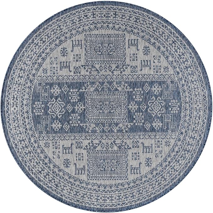 Keen Home Design Terrace Outdoor Round Rug - 8ft Round Washable Indoor/Outdoor Rug for Patio, Kitchen, Balcony, Beach, Garden, Deck and Porch, Size: 7'7" Round-Ruum Studio Home