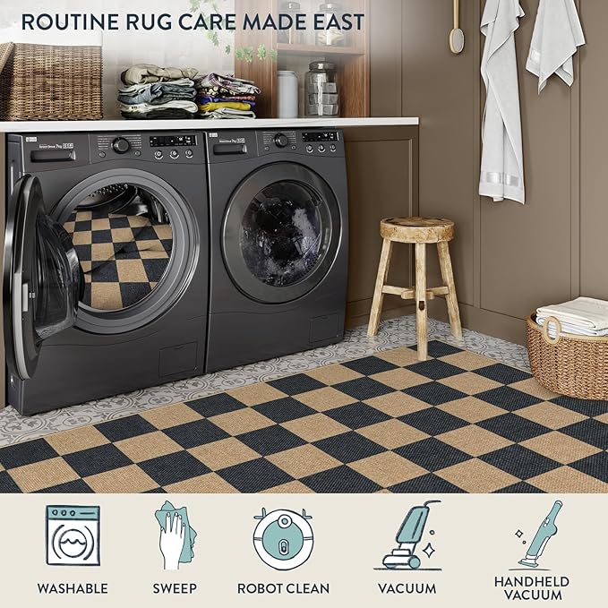 Lahome Checkered Easy Jute Runner Rug, 2x8 Kitchen Rug Non Slip Washable Outdoor Runner for Entryway Indoor, Checkerboard Black Indoor Outdoor Carpet for Hallway 8ft Entry-Ruum Studio Home