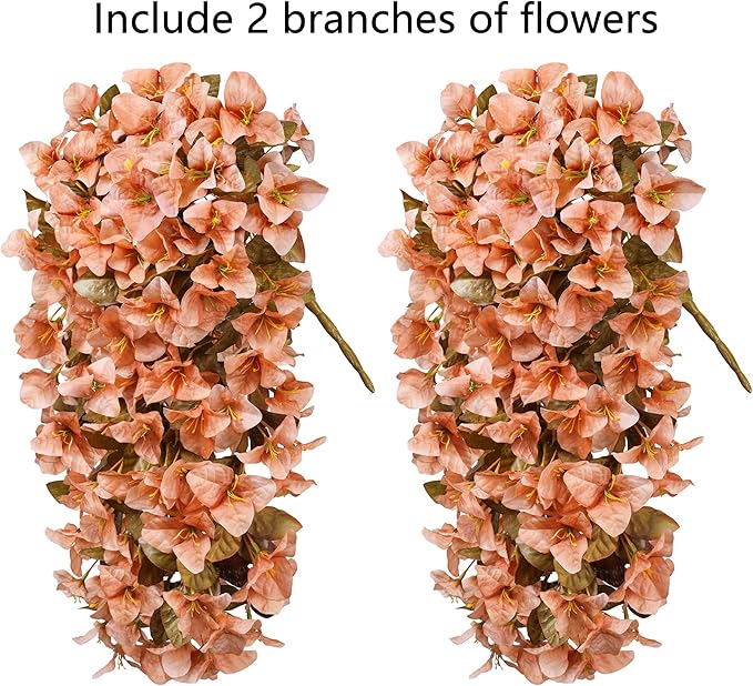 Bougainvillea Artificial Flowers Plants for Outdoors Outside Fall Autumn Decoration, 2 pcs Faux Silk Long Trailing Vines UV Resistant Look Real Brown Fake Flowers for Front Door Porch Planter Urn Yard-Ruum Studio Home