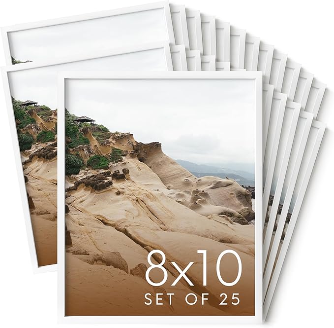 HAUS AND HUES 8x10 White Metal Picture Frames - Features Premium Aluminum, Vertical & Horizontal Hang, Shatterproof Plexiglass - Perfect for Home, Room, Office (8x10 in, White, Set of 25)-Ruum Studio Home