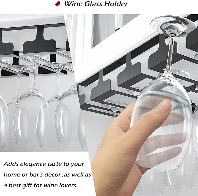 Wine Glass Rack - Under Cabinet Stemware Wine Glass Holder Glasses Storage Hanger Metal Hanging Organizer for Bar Kitchen 4 Rows Black-Ruum Studio Home