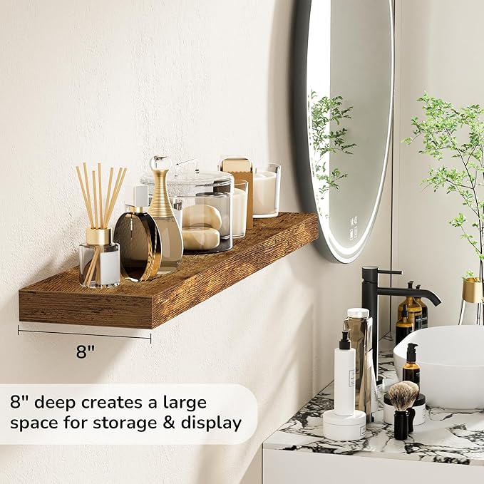 Fun Memories 36 Inch Floating Shelves - Deep Rustic Wooden Wall Shelves - Extra Deeper & Thicker Wall Mounted Storage Shelf for Bedroom, Kitchen, Farmhouse - 2 Pack, Rustic Brown-Ruum Studio Home