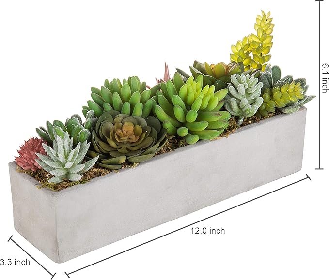 MyGift Faux Succulent Plant Arrangement in 12-Inch Gray Cement Pot-Ruum Studio Home