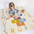 Washable Hopscotch Rug for Kids | Educational ABC & Numbers Carpet for Toddler Playroom or Classroom | 4.6' x 6.5' Non-Slip Play Mat | Neutral Decor-Ruum Studio Home