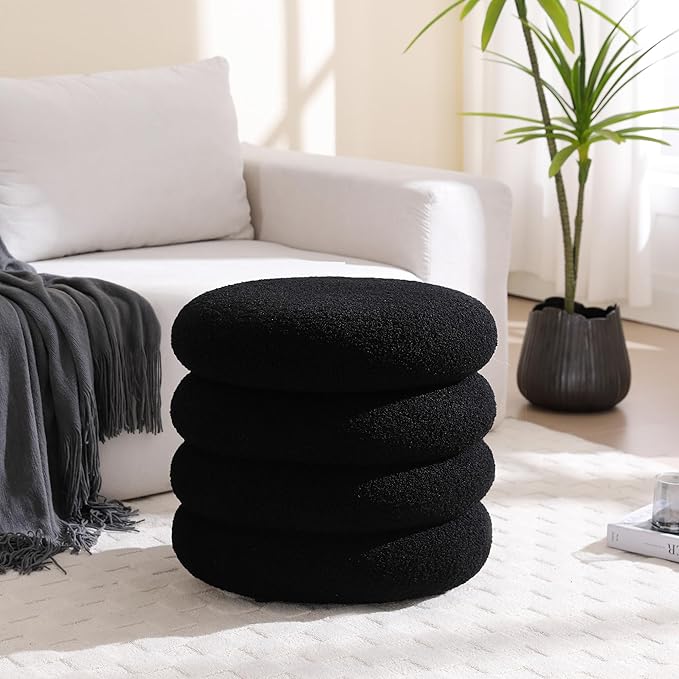 ONEVOG Sherpa Storage Ottoman, Foot Rest Stool Seat for Living Room, Black Vanity Foot Pouf, Tufted Footstool with Removable Lid for Dorm, Bedroom-Ruum Studio Home