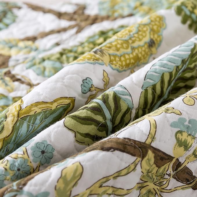 NEWLAKE Cotton Bedspread Quilt Sets - Reversible Patchwork Coverlet Set, Floral Vine Pattern, Queen Size-Ruum Studio Home