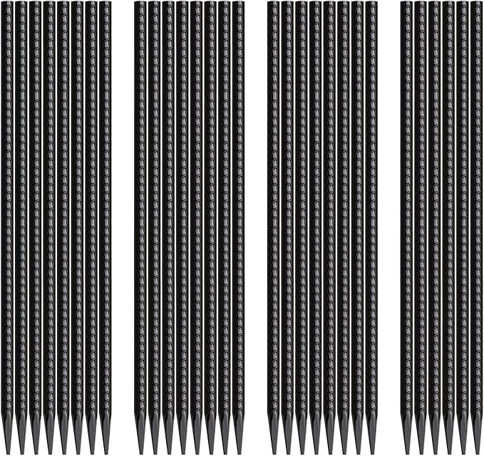 16 Inch Rebar Stakes 30 Pack Heavy Duty Ground Anchors with Chisel Point End Long Straight Steel Tent Stakes 3/8" Thickness Metal Spikes Black Coated for Concrete Timber Camping Garden Plant-Ruum Studio Home