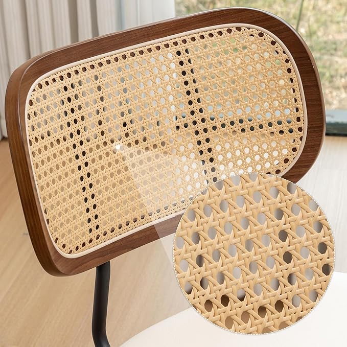 Rattan Dining Chairs Set of 4, Mid Century Modern Dining Chairs with Cane Back for Kitchen Dining Room, 19 Inch Faux Leather Beige-Ruum Studio Home