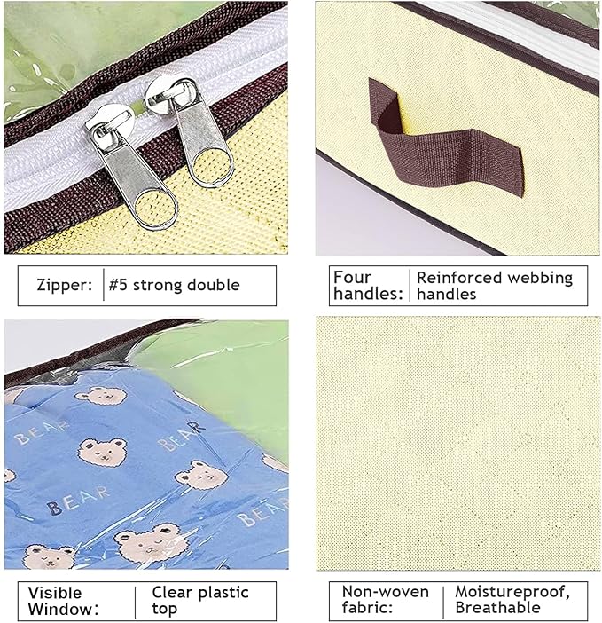 90L Under Bed Storage Containers, Closet Organizers and Storage Bins, Foldable Underbed Storage Bags for Blankets, Towels, Comforter, Sweaters, Pillows, Linen Sheets, Wrapping Paper, 4 Pack Beige-Ruum Studio Home