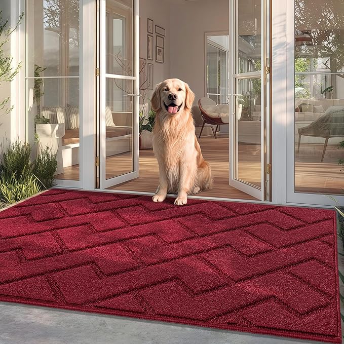 hicorfe Front Door Mat Outside Entrance,36"x59" Absorbent Muddy Dirt Resist Welcome Door Mats Outdoor Indoor,Stain and Fade Resistant,Non Slip Backing Entry Mat Doormat for Entryway(Red)-Ruum Studio Home