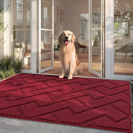 hicorfe Front Door Mat Outside Entrance,36"x59" Absorbent Muddy Dirt Resist Welcome Door Mats Outdoor Indoor,Stain and Fade Resistant,Non Slip Backing Entry Mat Doormat for Entryway(Red)-Ruum Studio Home