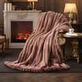 Amélie Home Faux Fur Throw Blanket for Couch, Ultra Cozy Fuzzy Fluffy Fur Luxurious Soft Striped Plush Gift Blankets for Family Sofa Chair Bed Living Room Bedroom, 55"x70", Ionic Fox Brown-Ruum Studio Home