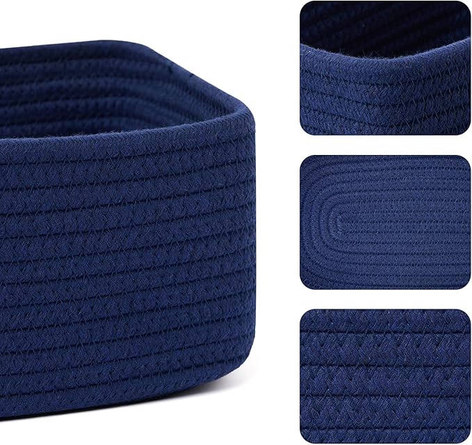 Small Storage Baskets for Organizing | Closet Organizer Bins | Shelf Toy Basket | Woven Rope Baskets | Cube Decorative Box | Shallow Basket | 11.5x7.5x4.7” | 3 Packs Navy Blue-Ruum Studio Home