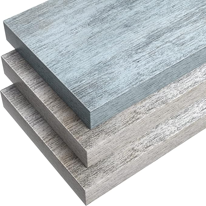 Sorbus Floating Shelves - 3 Pack 16 Inch Rustic & Blue Wall Shelves for Bedroom, Kitchen, Living Room, Bathroom Shelves, Home Decor, Office - Floating Shelf for Trophy, Books, Frames-Ruum Studio Home