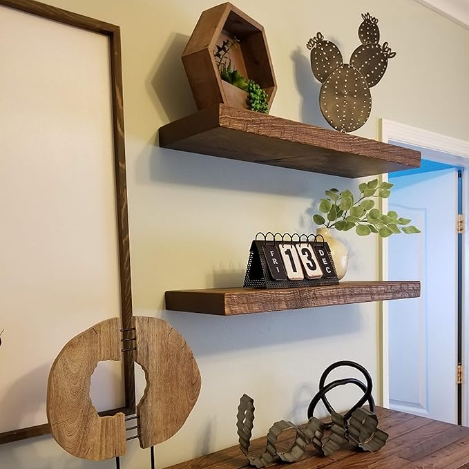 joelsantiques - 30 Inch Wooden Floating Shelves for Wall - 30x6x2 in - Made of Natural Wood - Long Heavy Duty Rustic Wall Shelves for Bedroom - Perfect for Living Room, Kitchen - Medium Brown-Ruum Studio Home