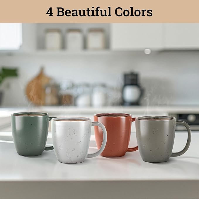 Ceramic Coffee Mugs Set of 4 - 16 oz Coffee Mug Set of 4 - Thick Durable Ceramic Mugs with Comfortable Handles - Dishwasher & Microwave Safe - Mug Sets 4 Beautiful Colors - Large 16 oz Full Capacity-Ruum Studio Home