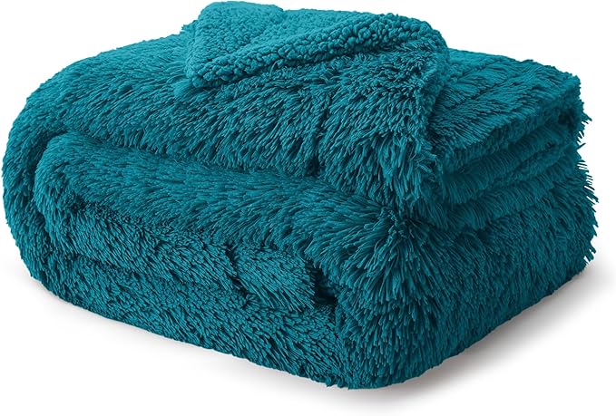 Bedsure GentleSoft Fluffy Turquoise Teal Blankets Queen Size for Bed, Thick Sherpa Faux Fur Fleece Fuzzy Plush Winter Warm Soft Full Queen Blankets, Bedroom Teal Decor Cozy Gifts for Women Men, 90x90-Ruum Studio Home