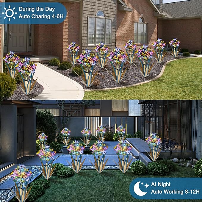 Homight Solar Metal Agave Butterfly Flower Stick Garden Sculpture - Outdoor Gift, Christmas Lights - Swaying Butterfly Garden Lights (2 PCS Blue)-Ruum Studio Home
