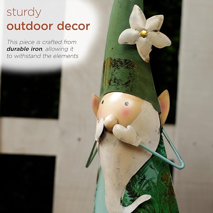 Alpine Corporation - 18" Tall Outdoor Garden Gnome Yard Decoration - Metal Statue with Speak No Evil Expression - Durable, Weatherproof Lawn Sculpture for Patio, Deck, Yard-Ruum Studio Home