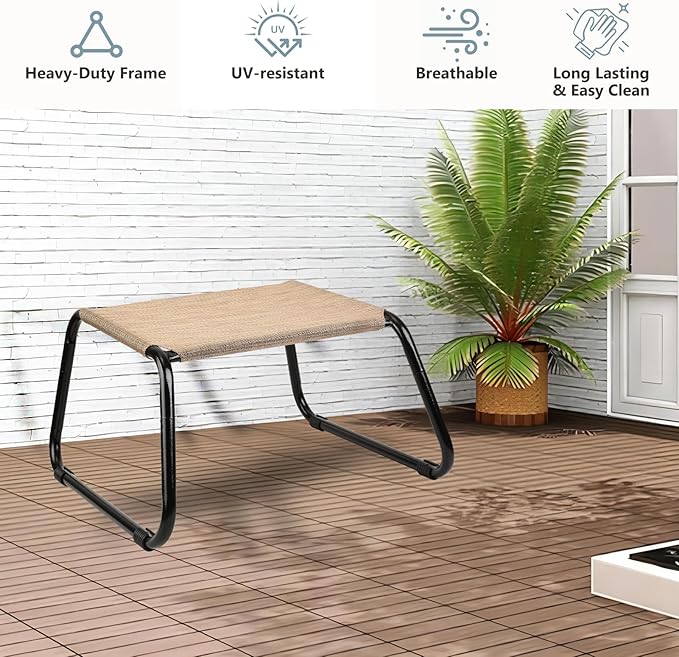 Outdoor Footstools for Patio,Backyard Patio Furniture Metal Frame Small Seat All Weather Footrest for Couch Patio Chairs 2 Pieces Beige-Ruum Studio Home