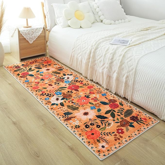 Runner Rug for Kitchen Rug Non Slip 2'x 6' Washable Rugs with Rubber Backing Soft Floral Carpet Runner for Hallways, Kitchen, Laundry, Bedroom, Bathroom(Yellow)-Ruum Studio Home