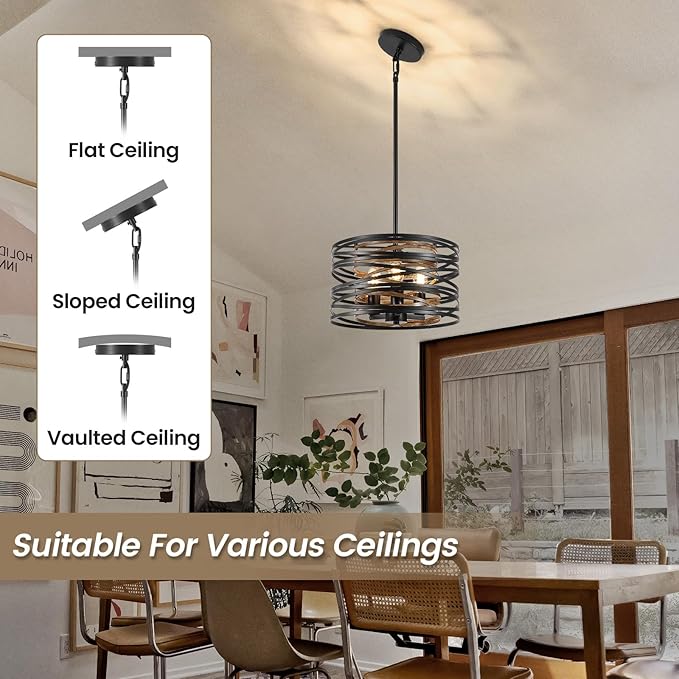 Farmhouse Chandelier, Dining Room Light Fixture, 3-Light Modern Black Pendant Light Fixture, Rustic Industrial Ceiling Hanging Light Fixture for Entryway Foyer Kitchen Over Table Hallway-Ruum Studio Home
