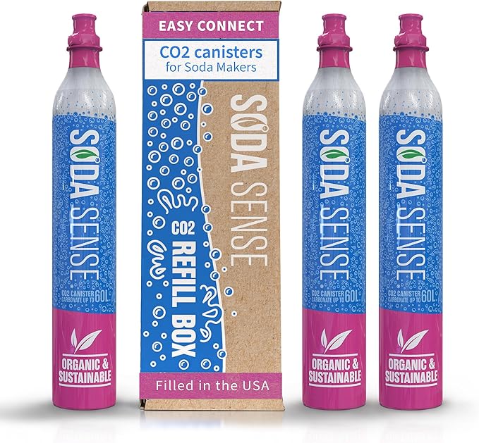 Soda Sense Easy Connect 60L CO2 Exchange Canister – 3 Pack, Replacement for Quick Connect Cylinder – Compatible with SodaStream PINK Snap-On Machines ONLY, Including ART, TERRA, ENSO & DUO-Ruum Studio Home