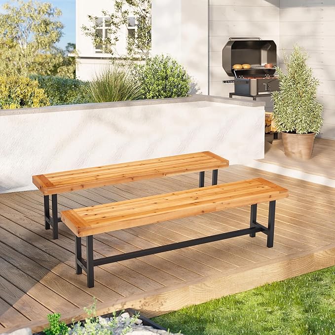 AVAWING Outdoor Wood Benches Set of 2, Patio Wooden Picnic Bench Waterproof, Backless Long Garden Park Chair for Porch, Balcony and Deck, Natural-Ruum Studio Home