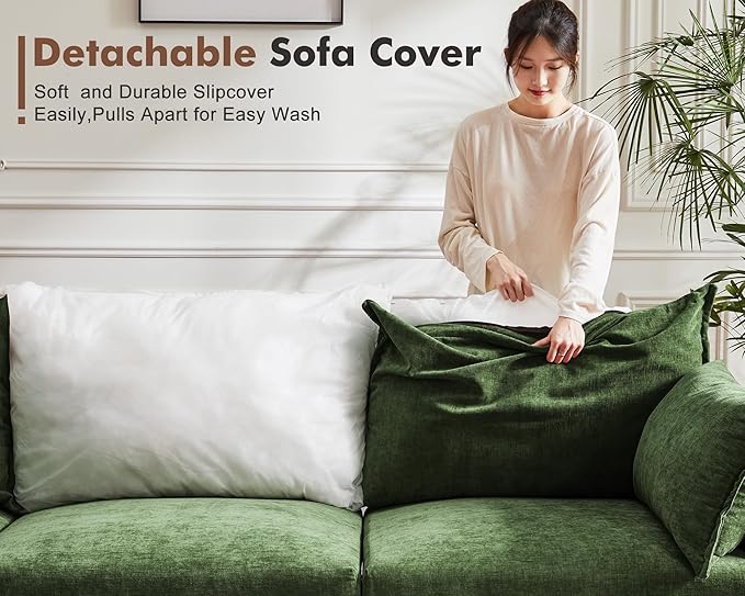 102.6" Modular Sectional Sofa, Oversized 3-Seater Green Couch with Removable Chenille Fabric Cover, Deep Seat & High Backrest for Living Room, Office & Apartment-Ruum Studio Home