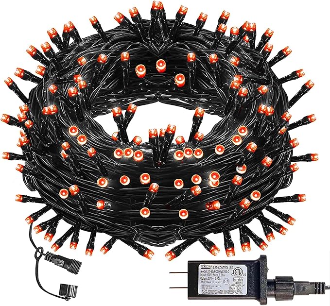 DAZZLE BRIGHT Halloween 300 LED String Lights, 100FT Connectable String Lights with 8 Lighting Modes, Halloween Decorations for Party Carnival Supplies, Indoor Outdoor Yard Garden Decor (Orange)-Ruum Studio Home