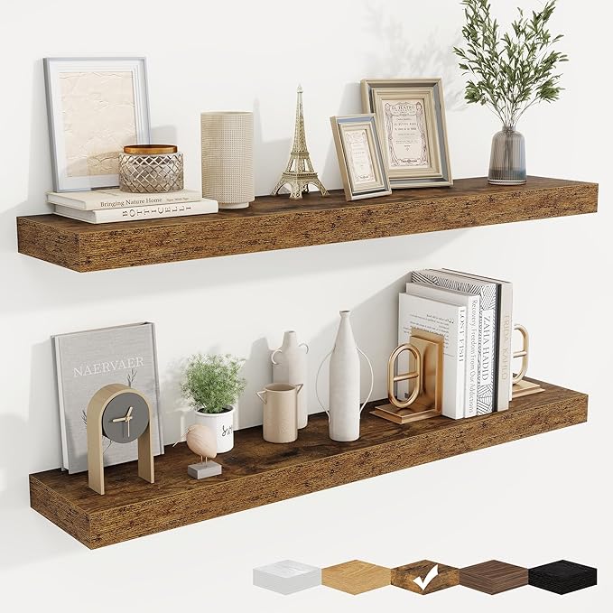 fuqing Floating Shelves for Wall, Bathroom Shelf Wall Mounted for Storage, Shelves with Invisible Bracket for Bedroom, Kitchen, Living Room, Farmhouse Small Book Shelf, 40 Inch Set of 2, Rustic Brown-Ruum Studio Home