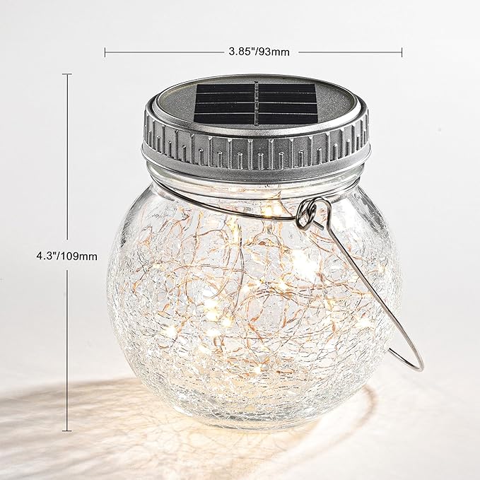 Cooo 6 Pack Crackle Glass Solar Lantern with 30 LED Firefly Lights– Waterproof Outdoor Hanging Lamp 215% Larger Solar Panel, Anti-Rust Lids Decorative Lighting for Garden Patio Table-Ruum Studio Home