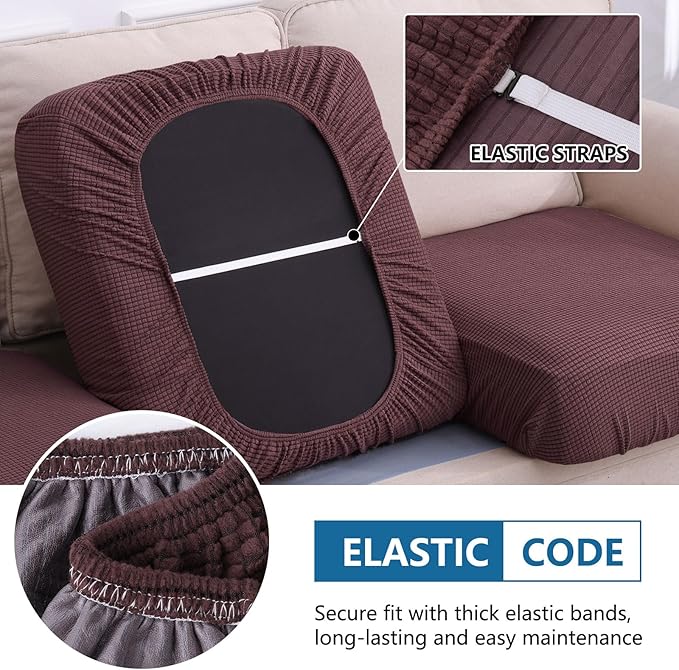hyha Waterproof Couch Cushion Covers for Pets, Non Slip Sofa Seat Cover for Dogs Washable, Soft Thick Stretch Jacquard Fabric, Sofa Slipcovers with Elastic Bottom (3 Pieces, Chocolate)-Ruum Studio Home
