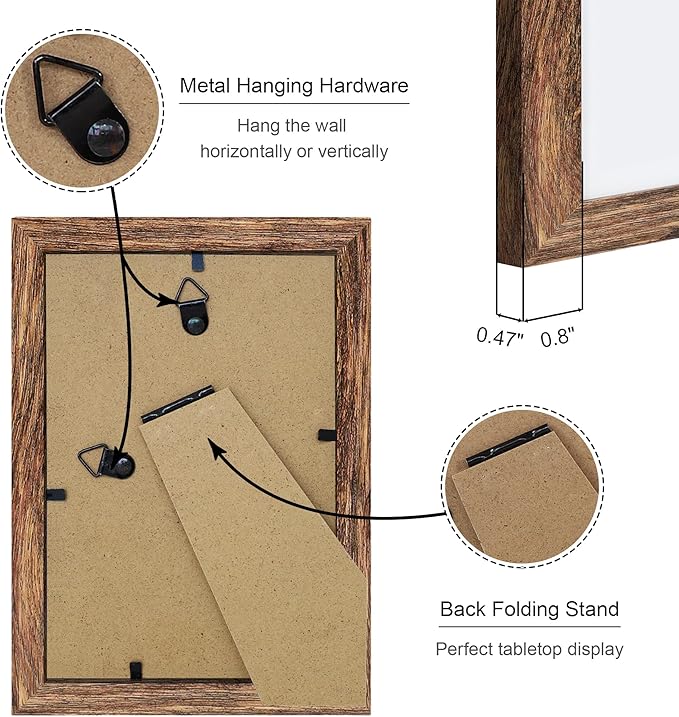 4x6 Picture Frame Set of 4, 4 x 6 Wood Photo Frames with Mat for 3.5x5, Natural Wooden Frame with Real Glass Cover for Wall and Tabletop Display,Rustic Brown-Ruum Studio Home