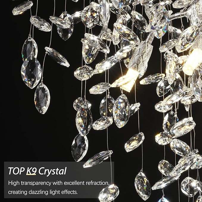 Silver Crystal Tree Branches Chandelier,21 Inchs 6 Lights Modern Round K9 Crystal Chandeliers for Dining Room, Bedroom, Living Room, Foyer,Kitchen Island,Bathroom-Ruum Studio Home
