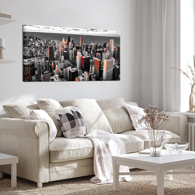 Nachic Wall Black and White Chicago Canvas Print Art Modern Chicago Downtown at Sunset Pictures Painting Modern Cityscape Giclee Artwork for Home Office Living Room Bedroom Decoration 24x48Inches-Ruum Studio Home
