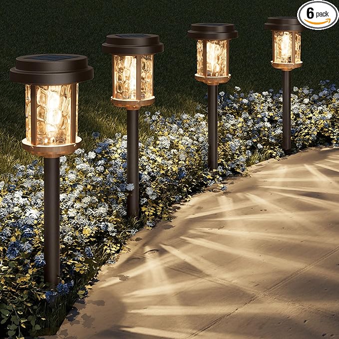 XMCOSY+ Solar Pathway Lights, Garden Solar Lights, 20 LM LED Glass Water Lens, IP65 Waterproof Solar Powered Light for Outside Driveway Walkway Landscape Backyard Sidewalk (‎Black & Brown)-Ruum Studio Home