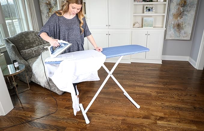 54" Full-Size Adjustable Ironing Board w/Thick Pad Cover, Leg Locking System, Foldable and Collapsible, Heavy-Duty Alloy Steel Construction, Space Saving Design - Blue-Ruum Studio Home