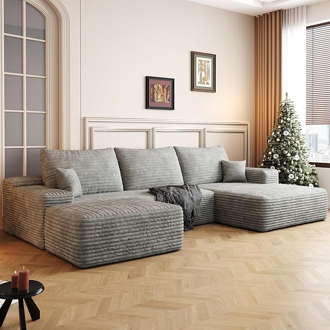 108" Sectional Couches for Living Room Modern Modular Sofa with L-Shape Couchs Upholstered Boneless Couch Deep Seat Sectional Couch with Chaise (Grey, Right Facing Chaise+2Seaters+1Ottoman)-Ruum Studio Home