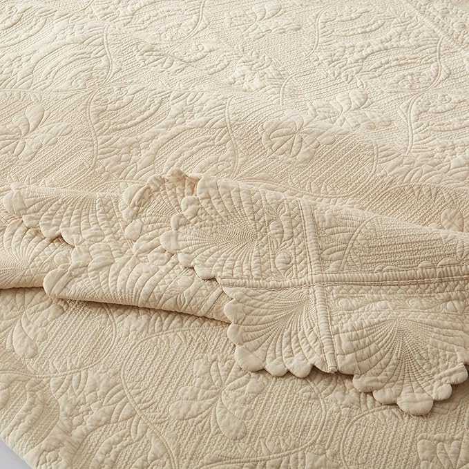 MarCielo 3-Piece 100% Cotton Oversized Bedspread Lightweight Quilt Coverlet Embroidery Farmhouse Bedding Set(TL Beige,Oversized King (118"x106"))-Ruum Studio Home