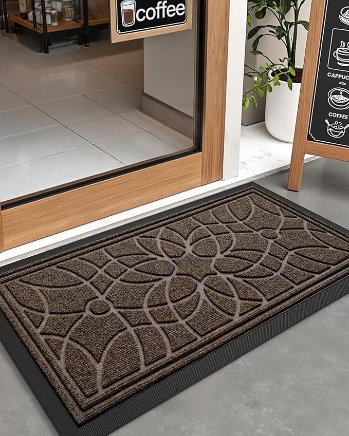 DEXI Front Door Mat Outside Entrance, Heavy Duty Non Slip Low Profile Doormat for Entryway, Trap Dirt and Moisture Welcome Mats, Easy Clean, Patio, Garage, 4x2, Brown-Ruum Studio Home
