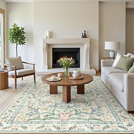 Wonnitar Large Rugs for Living Room, Soft Washable Floral 9x12 Area Rug for Bedroom, Boho Non-Shedding Foldable Carpet for Kids Playroom Apartment Home Decor-Ruum Studio Home