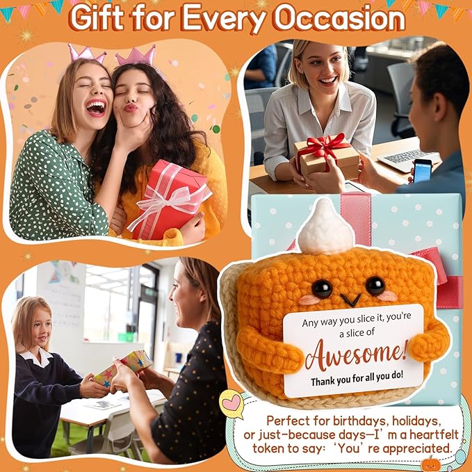 Crochet Pumpkin Pie – Fall Decor Handmade Knitted Mini Thank You Gift, Cute Appreciation Gift for Women, Daughter, Grandma Teacher, Coworker, Employee, Volunteer, Thanksgiving Desk Decor-Ruum Studio Home