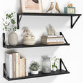 Heimlove Floating Shelves for Wall, 24 Inch Long Wood Floating Shelves Set of 3, Wall Mounted Hanging Shelf for Bathroom Bedroom Kitchen, Black-Ruum Studio Home