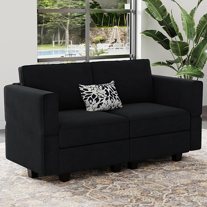 Belffin Modular Loveseat Sofa Couch with Storage Seats Velvet 2 Seater Love Seats for Small Spaces Black-Ruum Studio Home