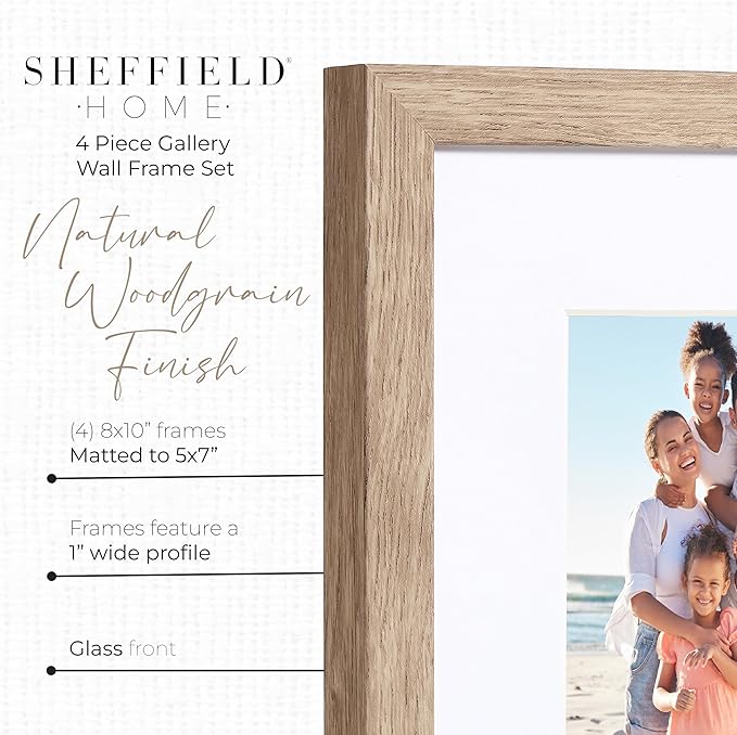 Sheffield Home 4 Piece Gallery Wall Frame Set, 8x10 Inch, Light Natural-Ruum Studio Home