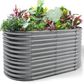 Land Guard 8x4x3ft Oval Galvanized Raised Garden Beds, Large-Capacity Metal Planter Box Outdoor, Durable Deep Raised Garden Bed 3ft Tall, Raised Beds for Gardening Vegetables, Modern Gray-Ruum Studio Home