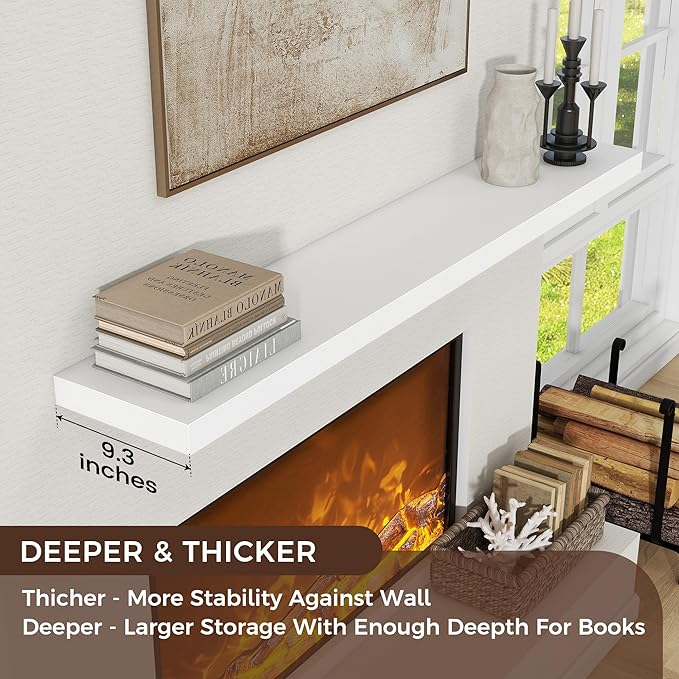 Floating Shelves for Wall, Large Wall Mounted Shelves with Invisible Brackets, Long Wood Floating Shelf for Living Room, Bedroom, Kitchen, (White, 72" W x 9" D x 1.5" H)-Ruum Studio Home